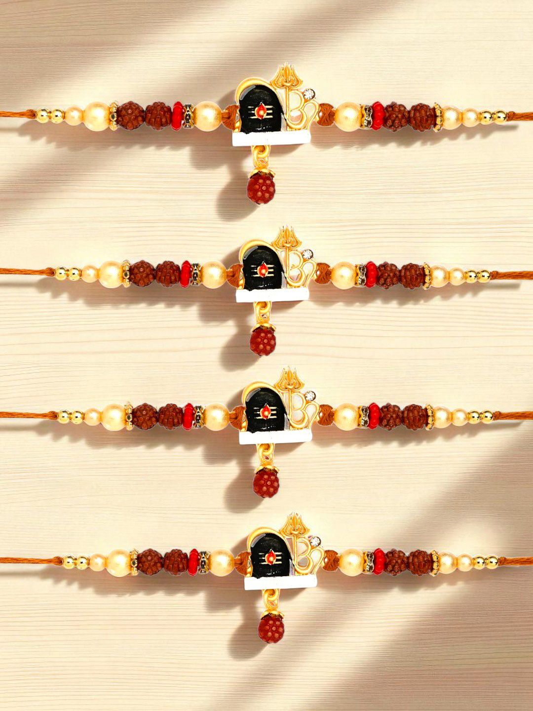 ADIVA Shivling Rudraksh Stone Studded & Beaded Rakhi With Bag & Pooja Thali & Roli Chawal-picture-41