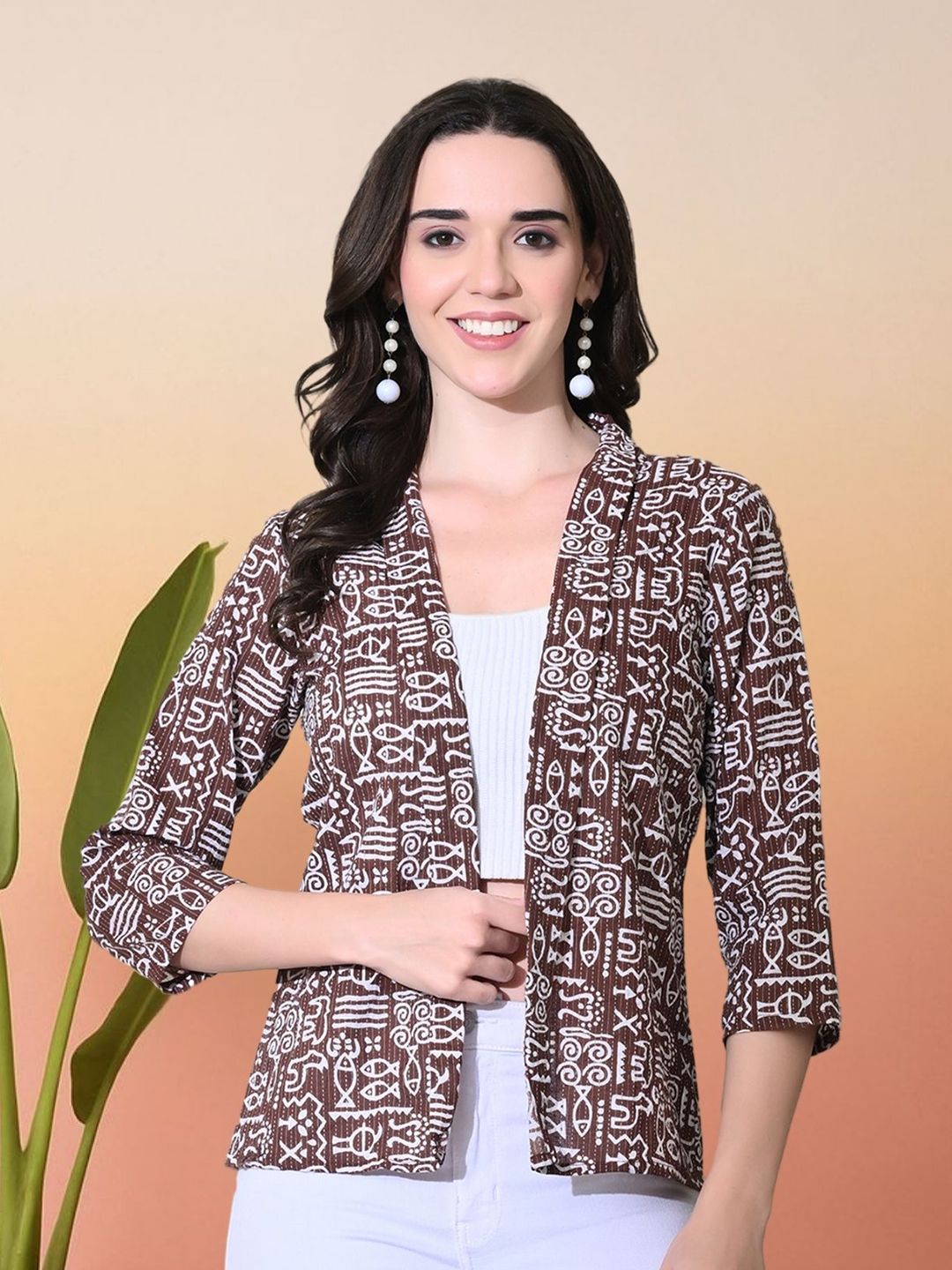 Sangria Warli Printed Open Front Shrug-image-15