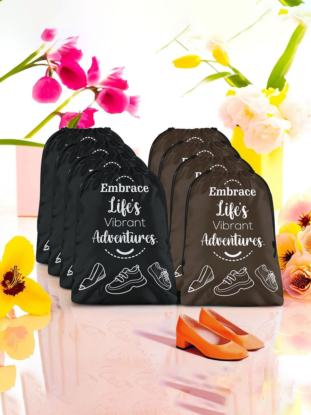 Aura Brown & Black 8 Pieces Printed Reusable Cloth Storage Bag Organisers-picture-18