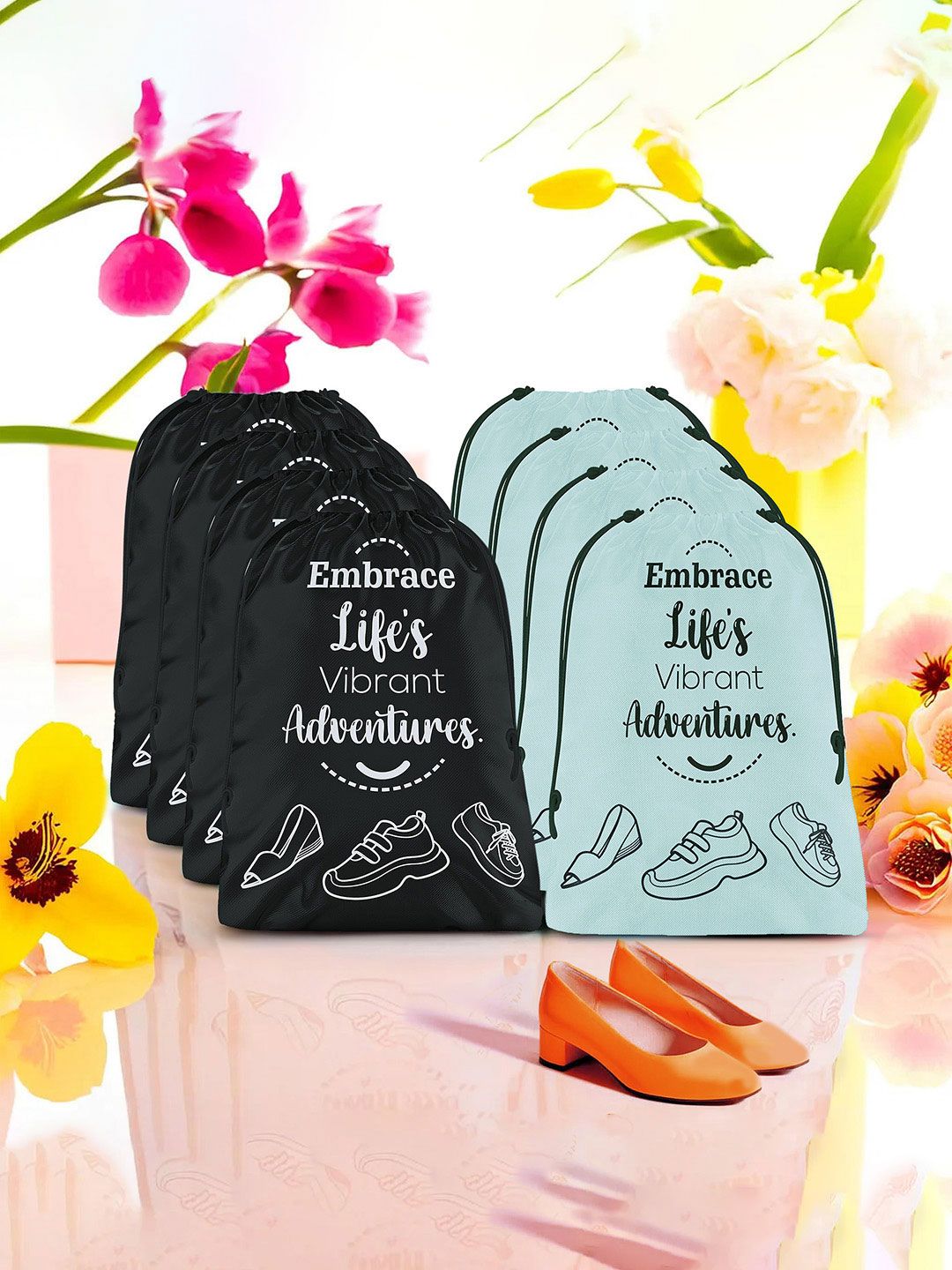 Aura Grey & Black 8 Pieces Printed Reusable Cloth Storage Bag Organisers-picture-21