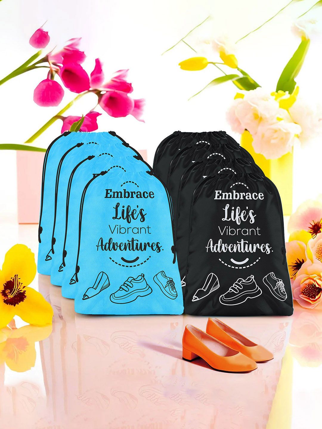 Aura Blue & Black 8 Pieces Printed Reusable Cloth Storage Bag Organisers-picture-20