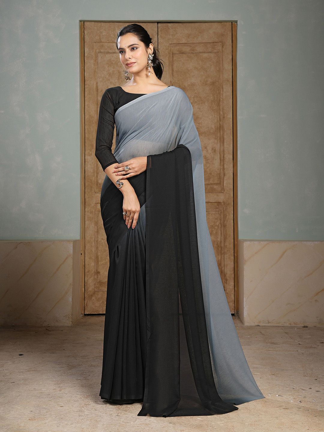 Garden Vareli Ombre Satin Saree with Blouse Piece-picture-32