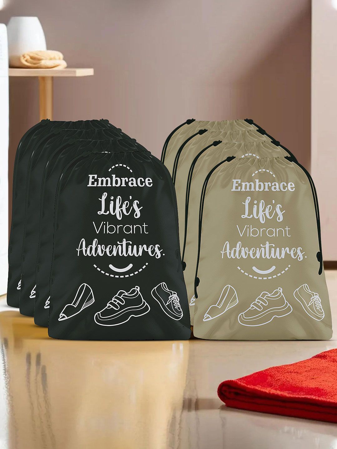 Aura Brown & Black 8 Pieces Printed Storage Shoe Organisers-picture-30