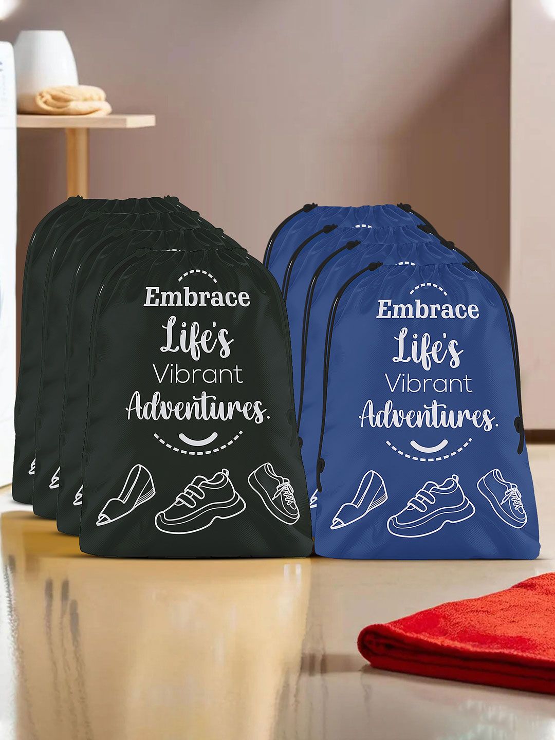 Aura Blue & Black 8 Pieces Printed Storage Shoe Organisers-picture-31