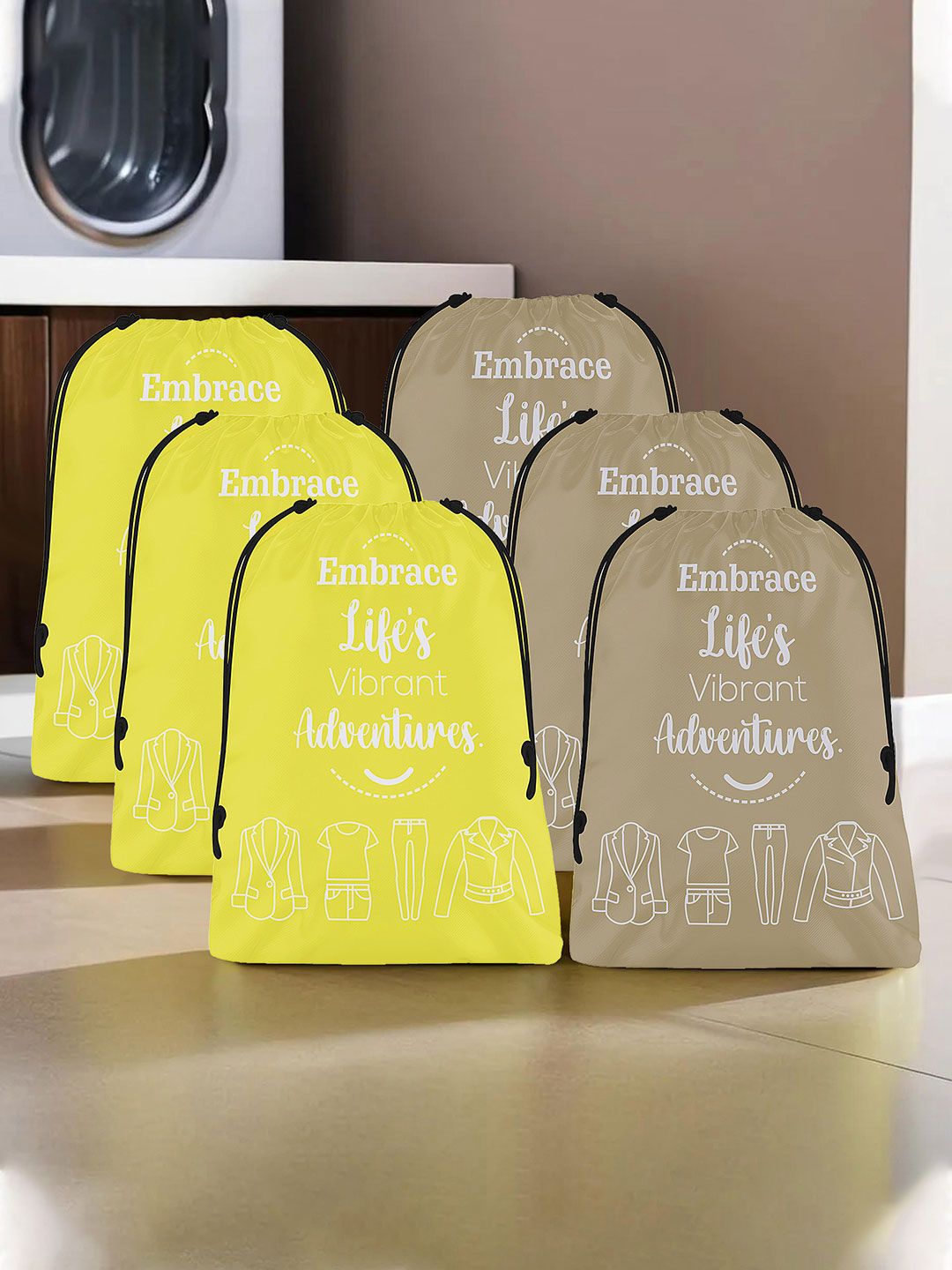 Aura Yellow & Brown 6 Pieces Printed Storage Bag Water Resistant Organisers-picture-30