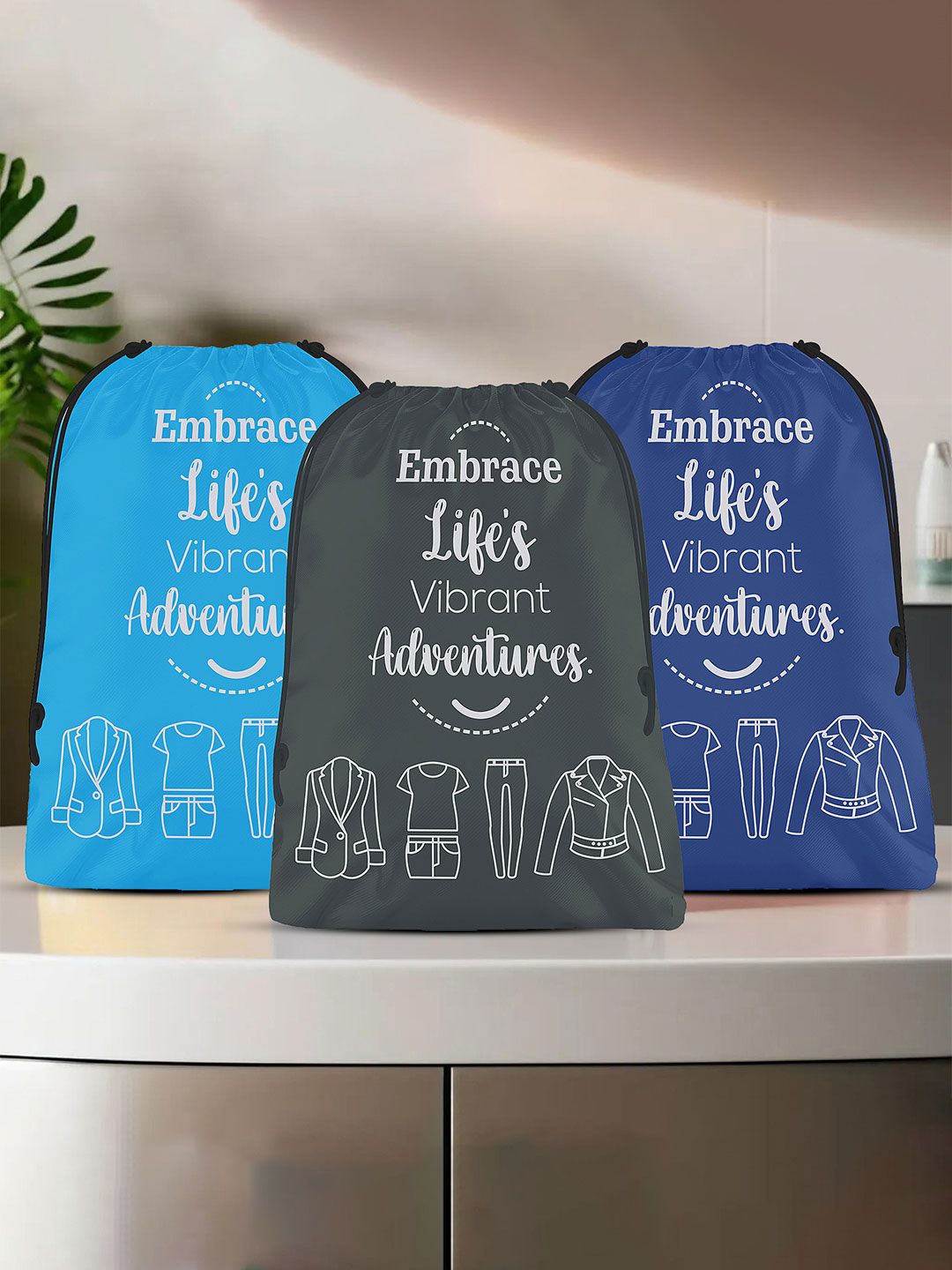 Aura Blue & Grey 3 Pieces Printed Storage Bag Water Resistant Organisers-picture-40