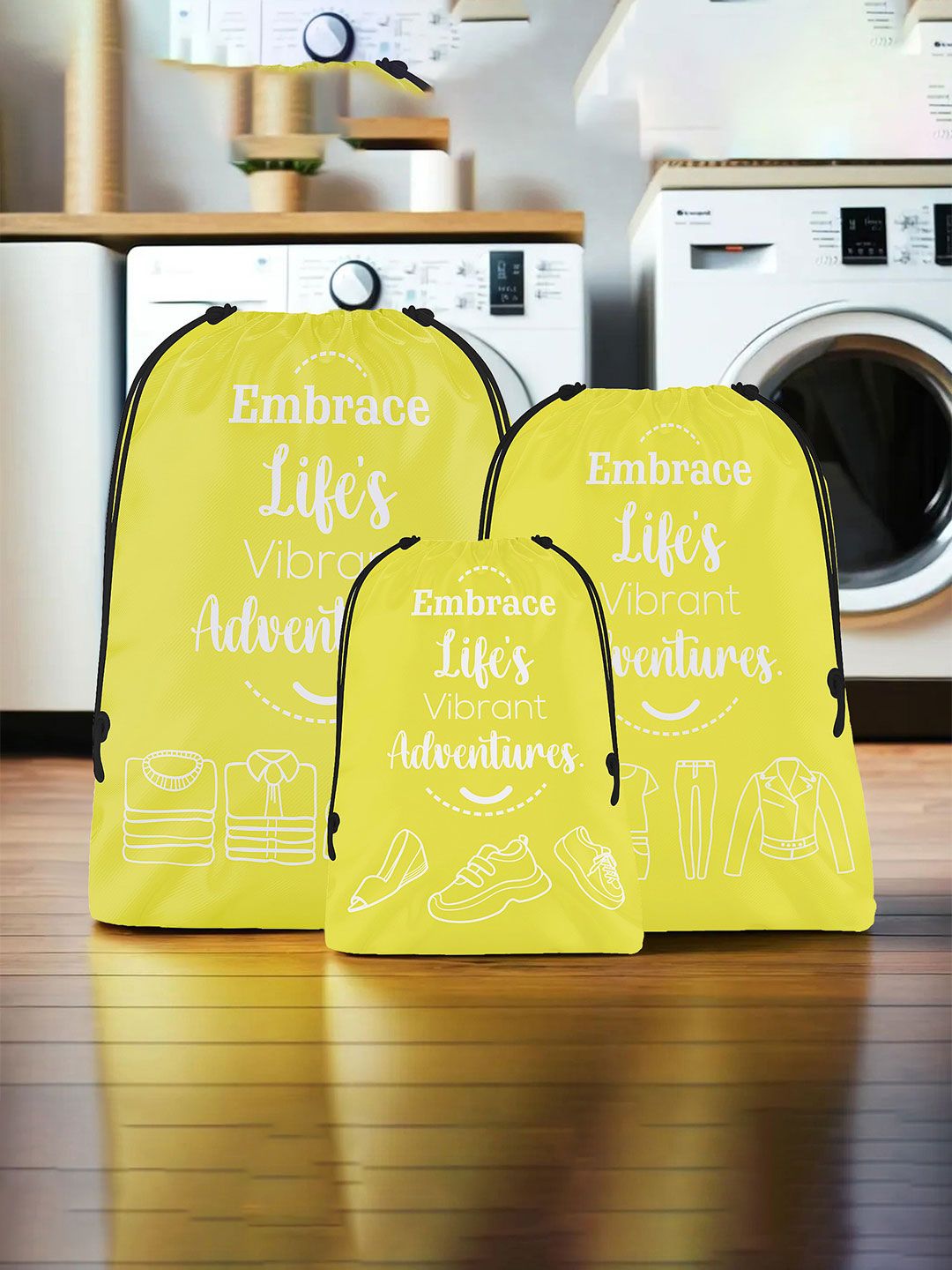 Aura Yellow & White 3 Pieces Printed Storage Bag Water Resistant Organisers-picture-13