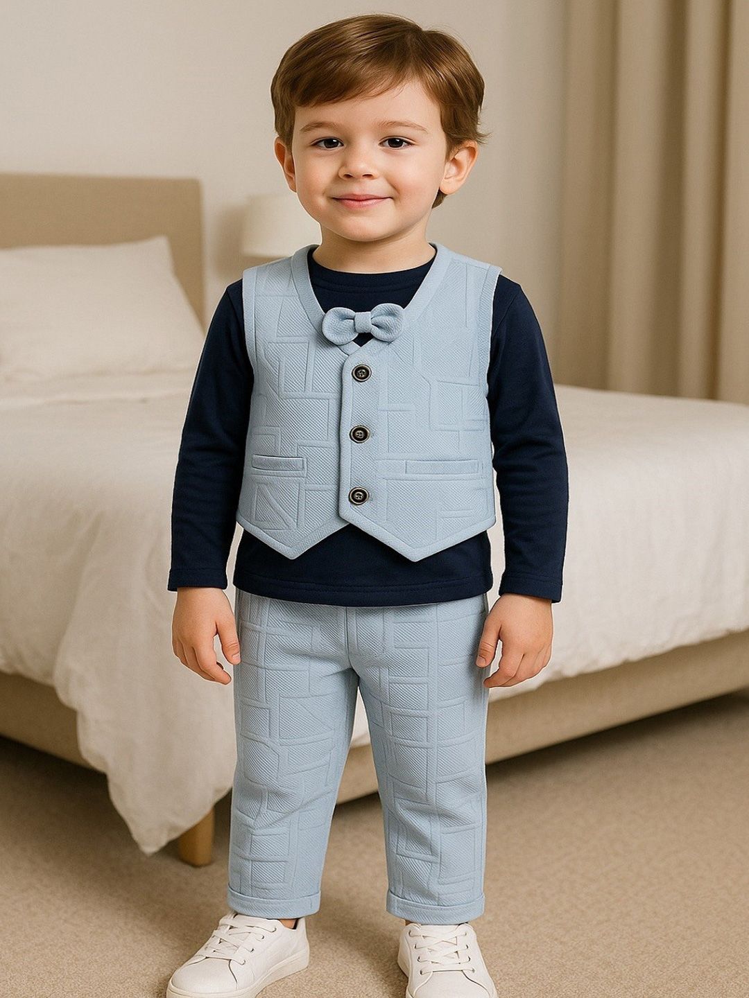 Ninas Boys Self Design 3-Piece Suit With Bow Tie