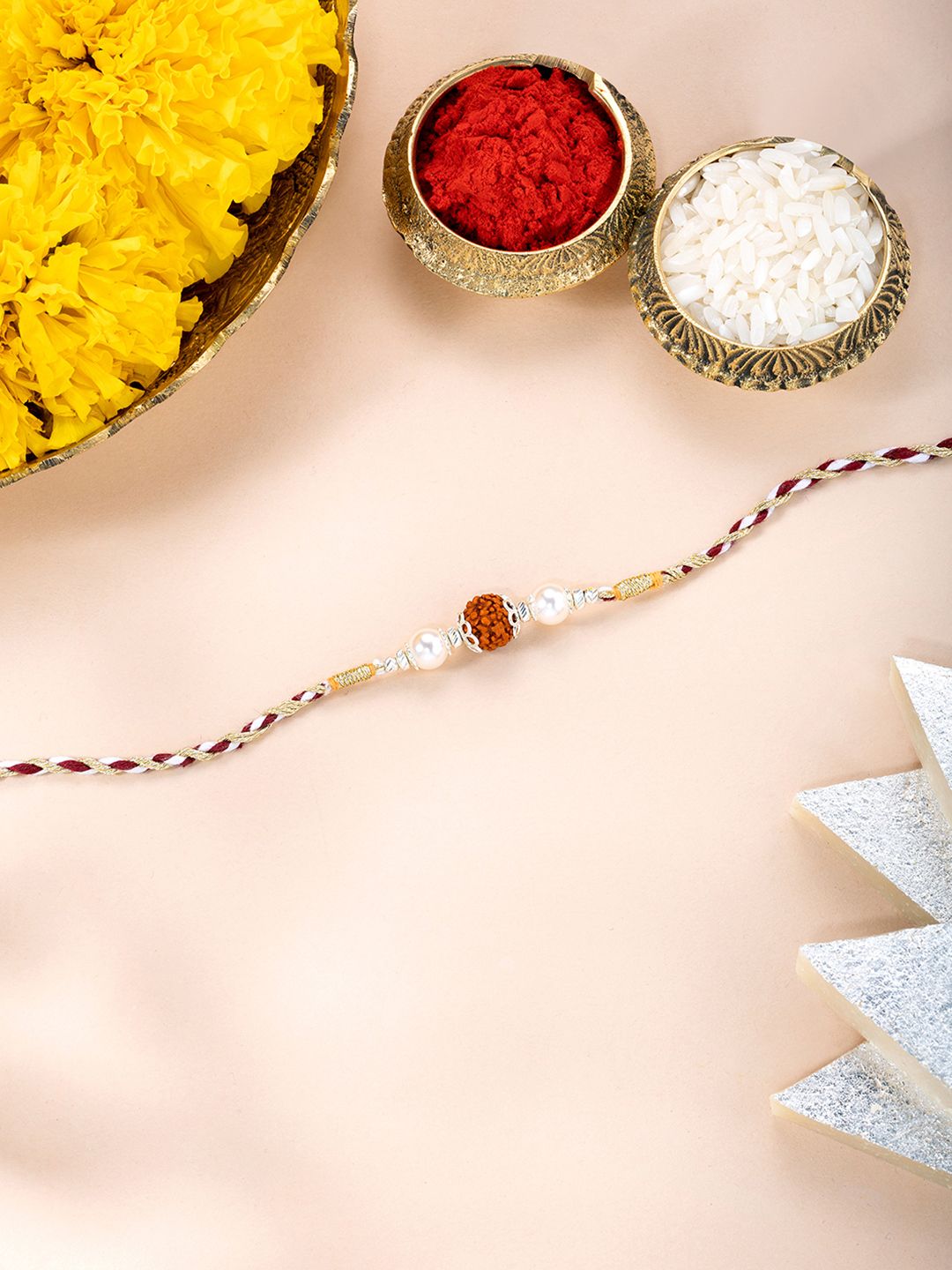 Peora Sterling Silver Rudraksh Beaded Rakhi Gift Set-picture-49
