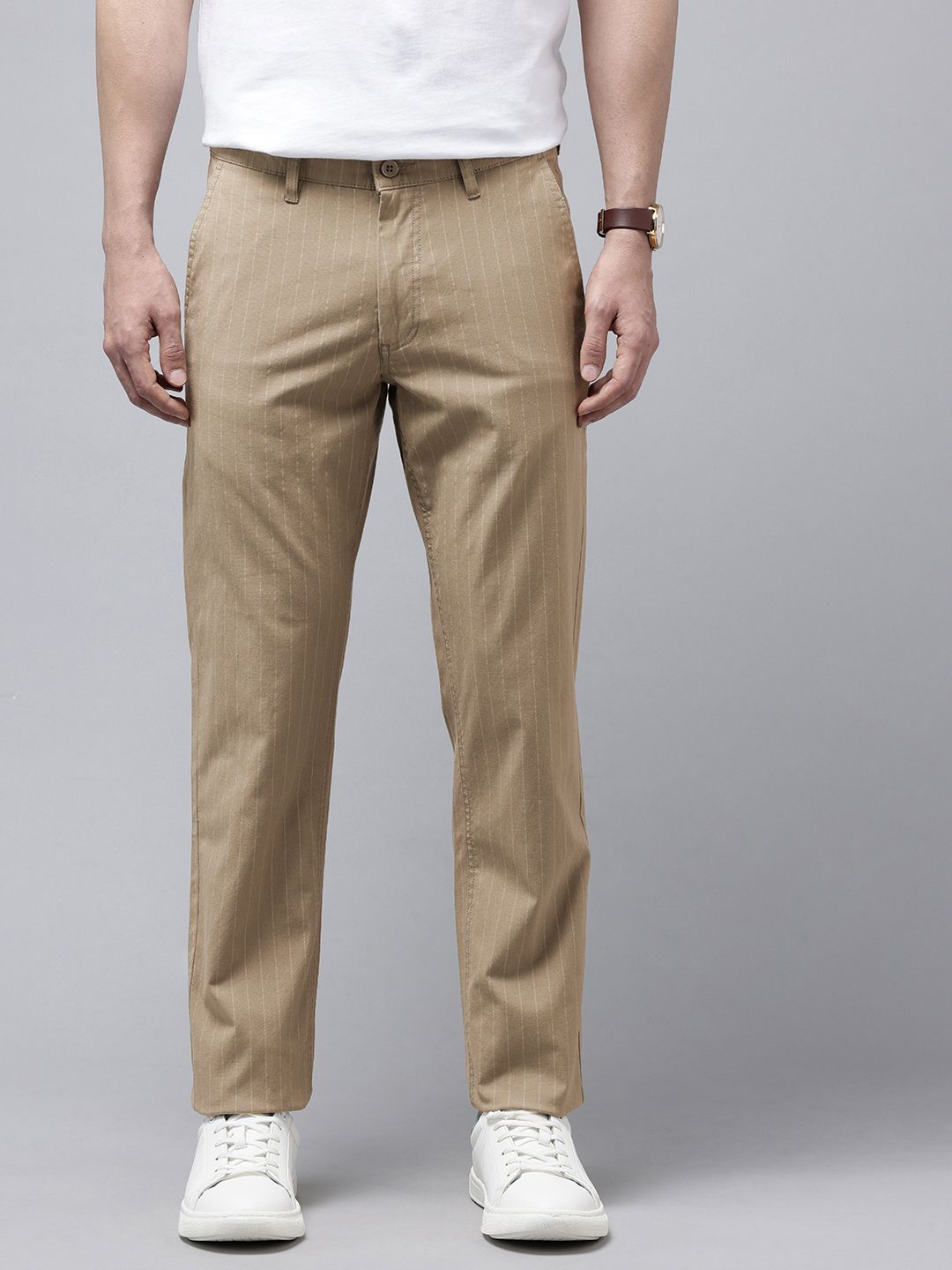Van Heusen Men Striped Slim Fit Chinos Trousers-picture-30