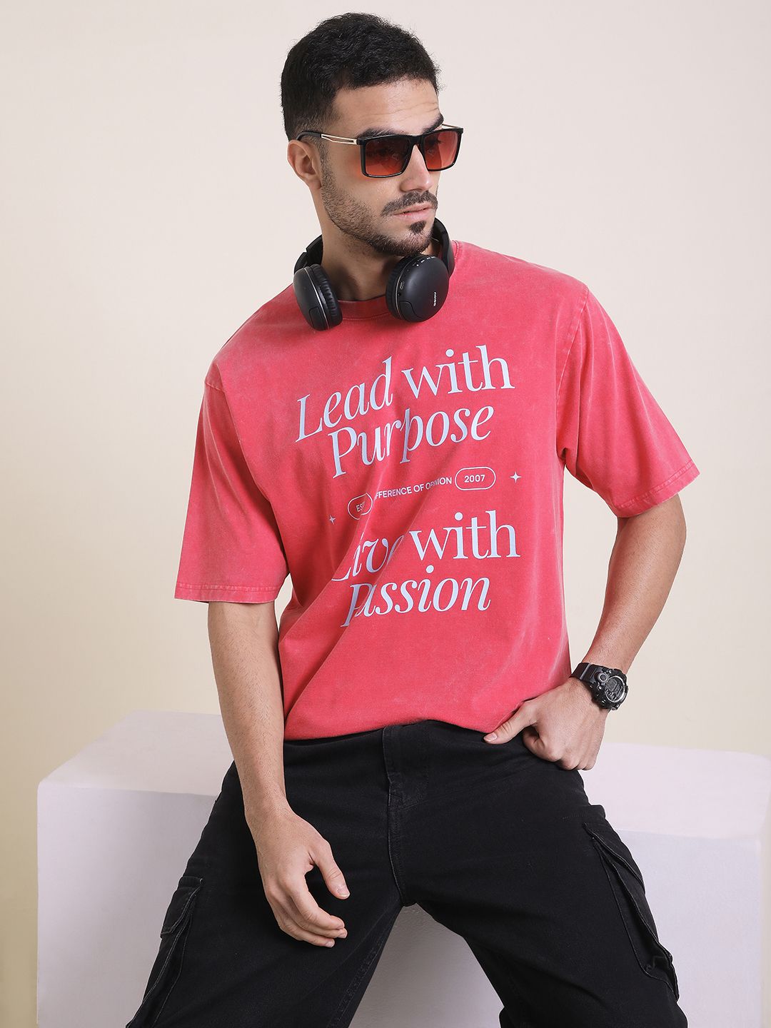 Difference of Opinion Men Typography Printed Round Neck Cotton Oversized T-shirt-picture-35