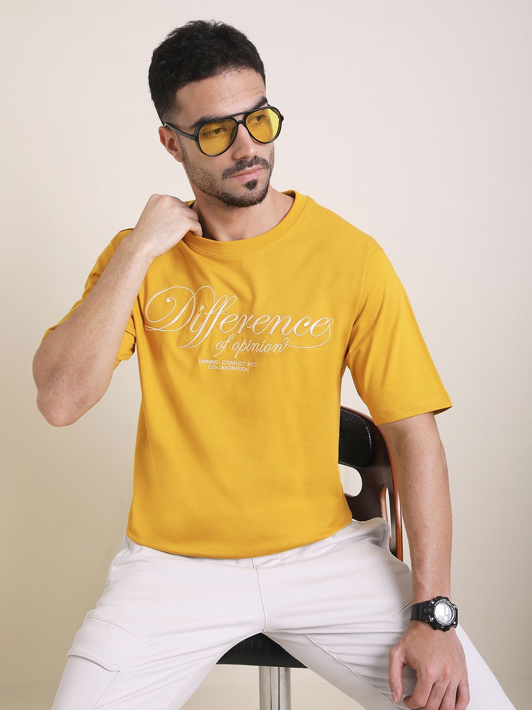 Difference of Opinion Men Typography Printed Round Neck Pure Cotton Oversized T-shirt-picture-20