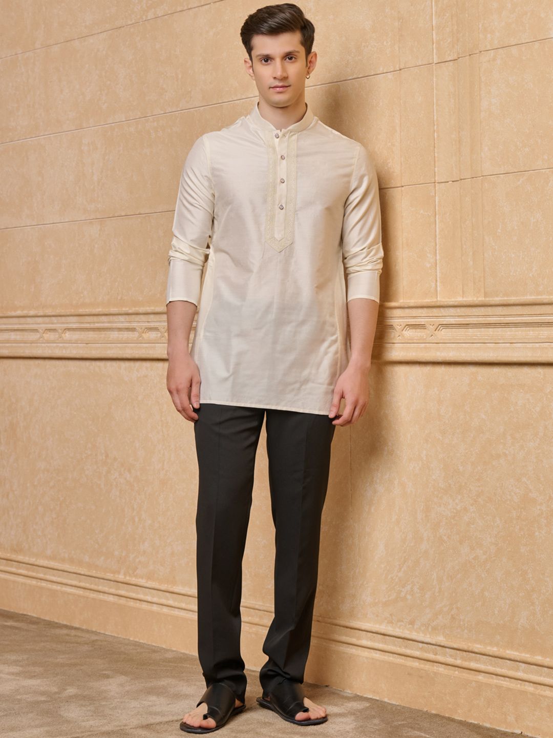 Tasva Men Solid Straight Ivory Kurta-picture-10