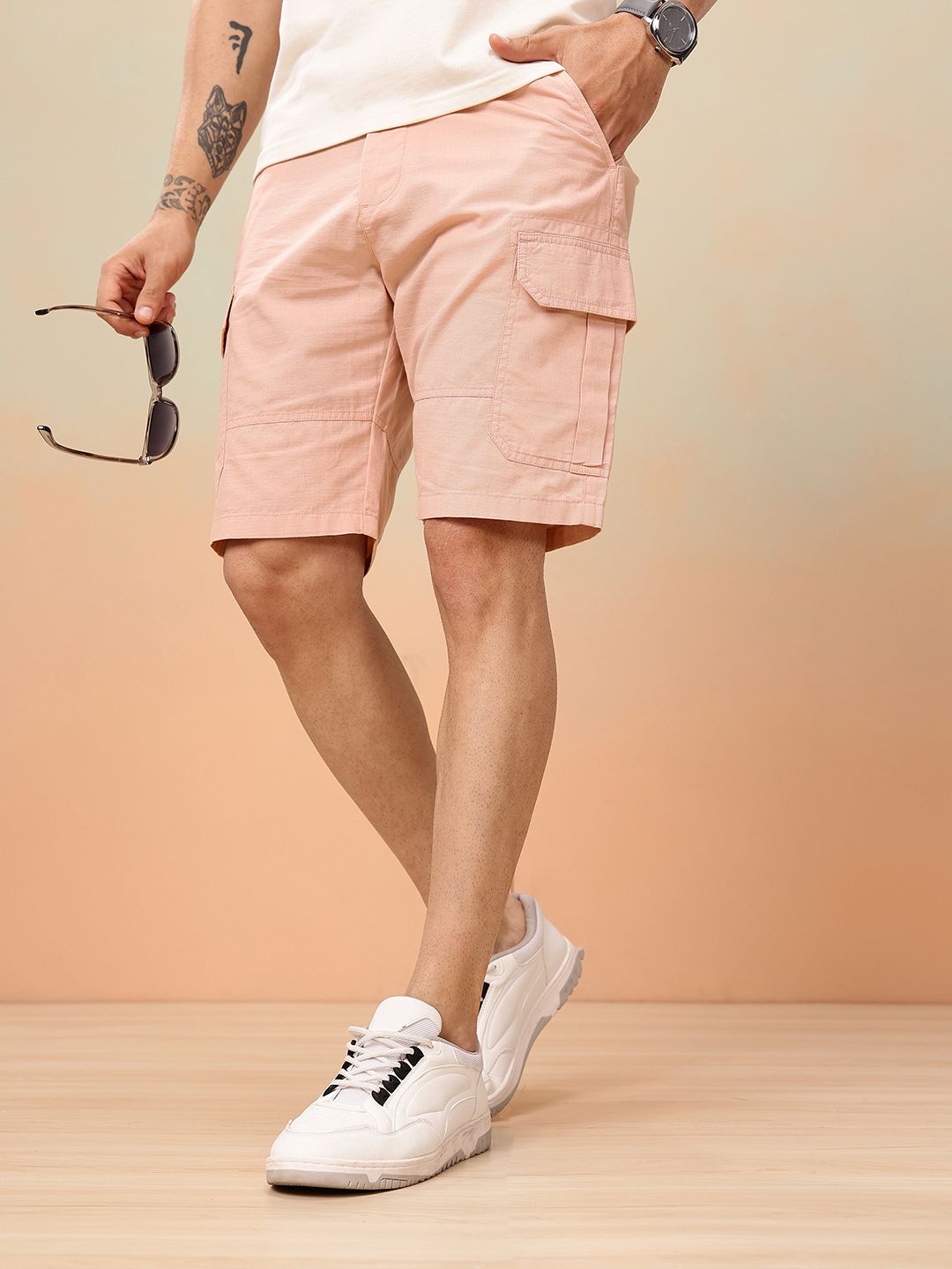Mast & Harbour Men Pure Cotton Cargo Shorts-picture-32