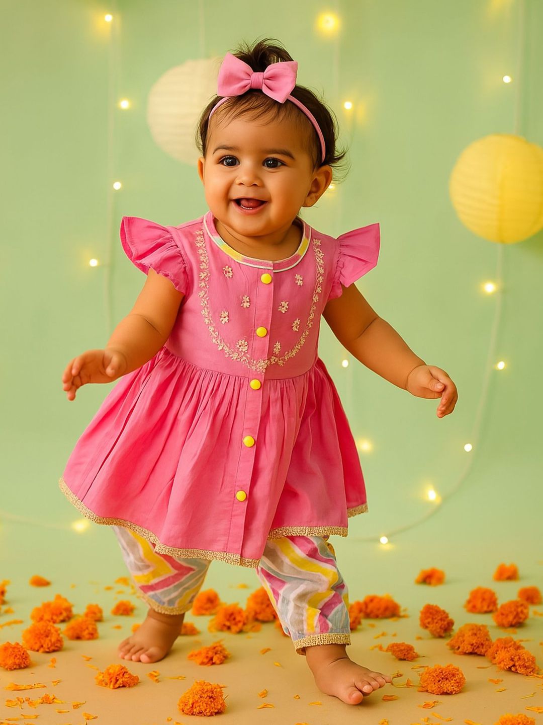 MASTARANG Girls Chevron Embroidered Pure Cotton Anarkali Kurta with Pyjama-picture-53