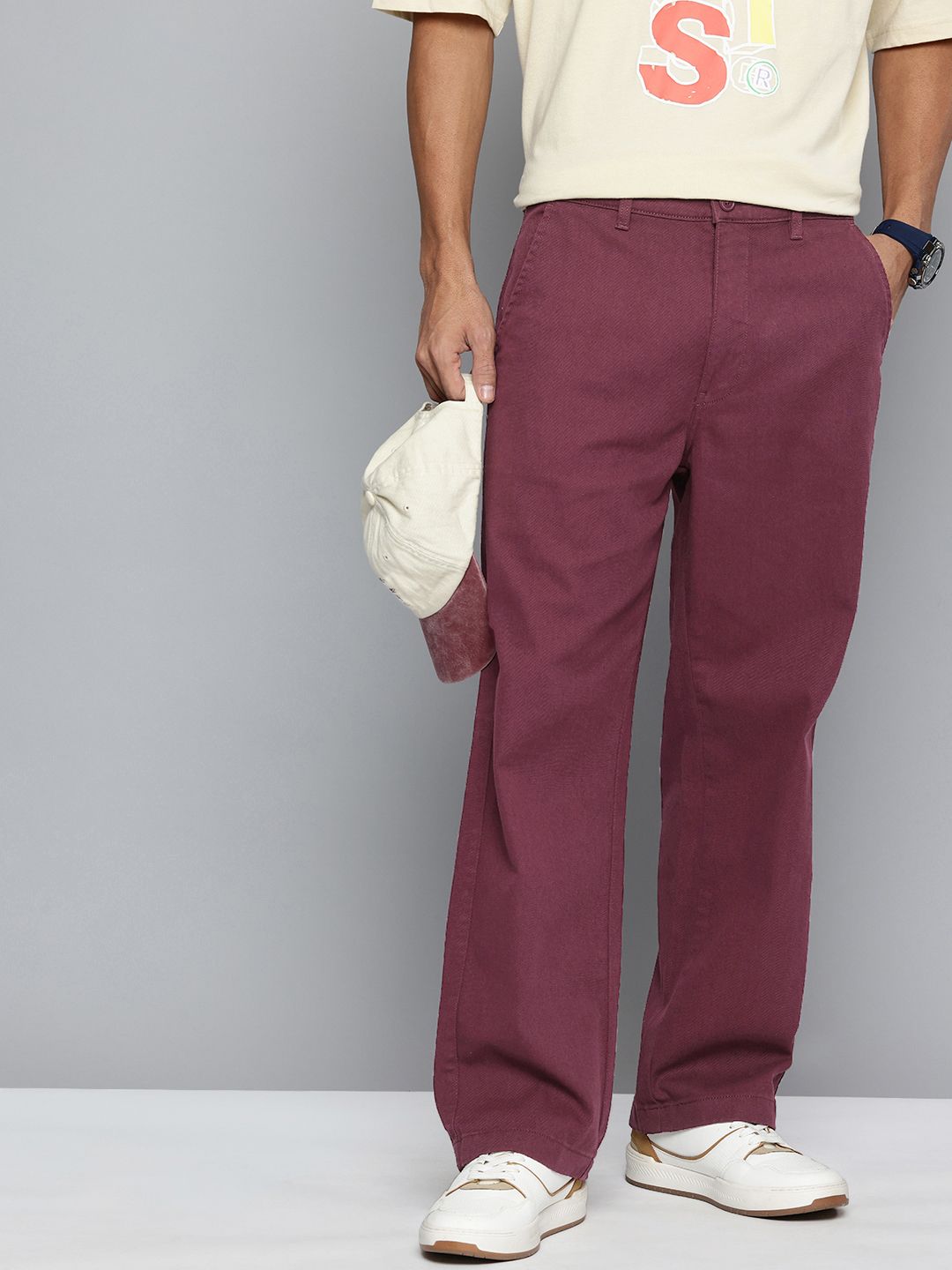 Levis Men Wide Leg Pure Cotton Chinos Trousers-image-2