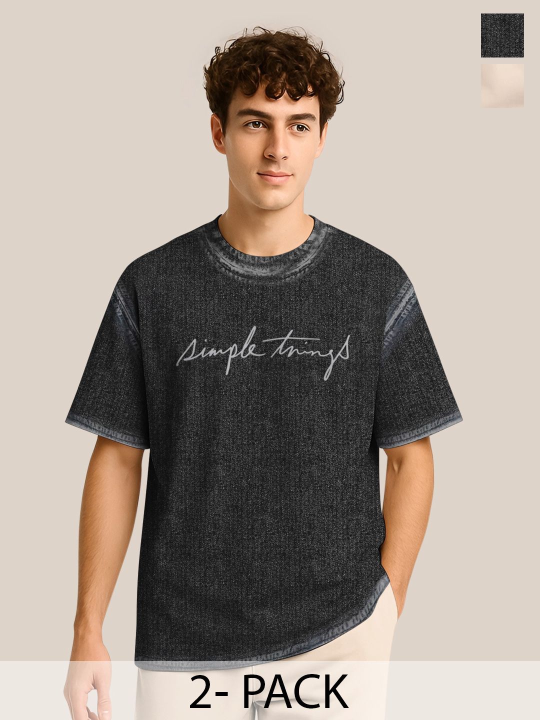 BULLMER Pack Of 2 Typography Printed Crew Neck Drop Shoulder Oversized T-shirts-picture-18