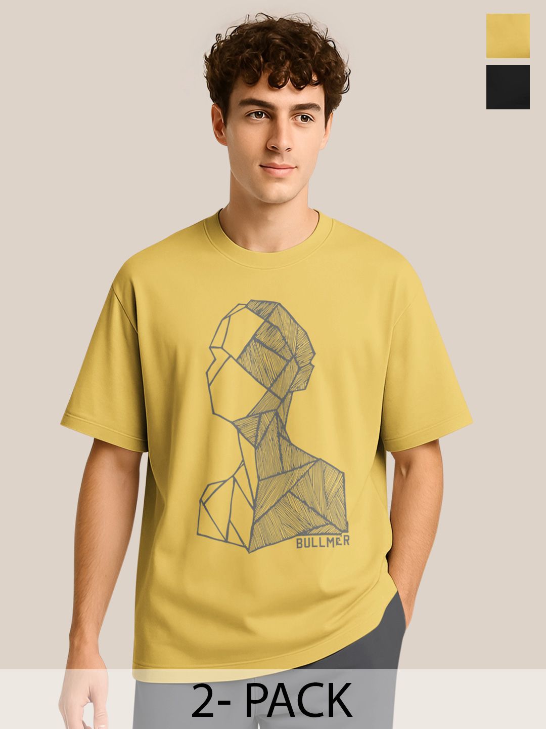 BULLMER Pack Of 2 Graphic Printed Crew Neck Drop Shoulder Oversized T-shirts-image-28