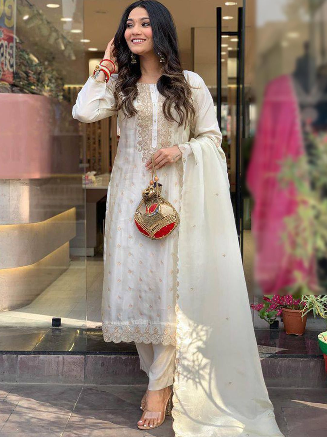 Growdamy Women Ethnic Motifs Embroidered Kurta with Trousers & Dupatta