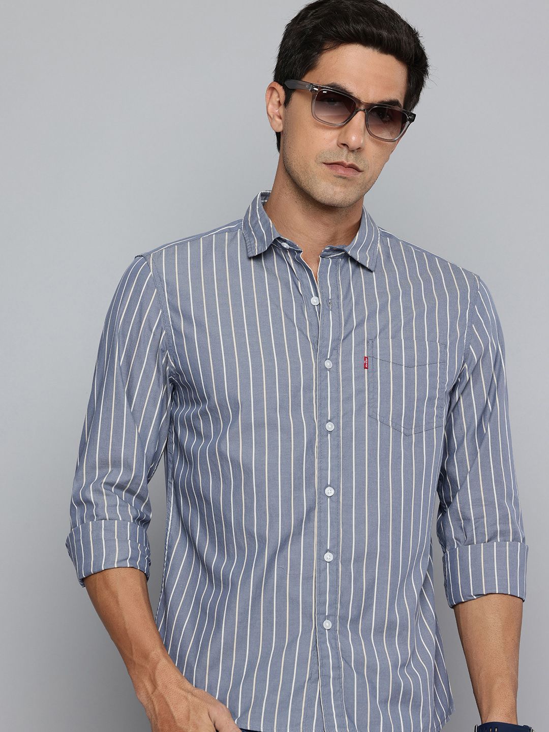 Levis Slim Fit Striped Pure Cotton Casual Shirt