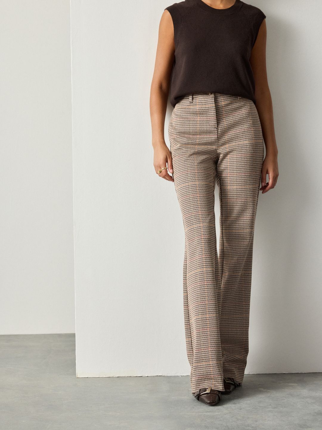 NEXT Women Checked Flared Trousers-picture-26
