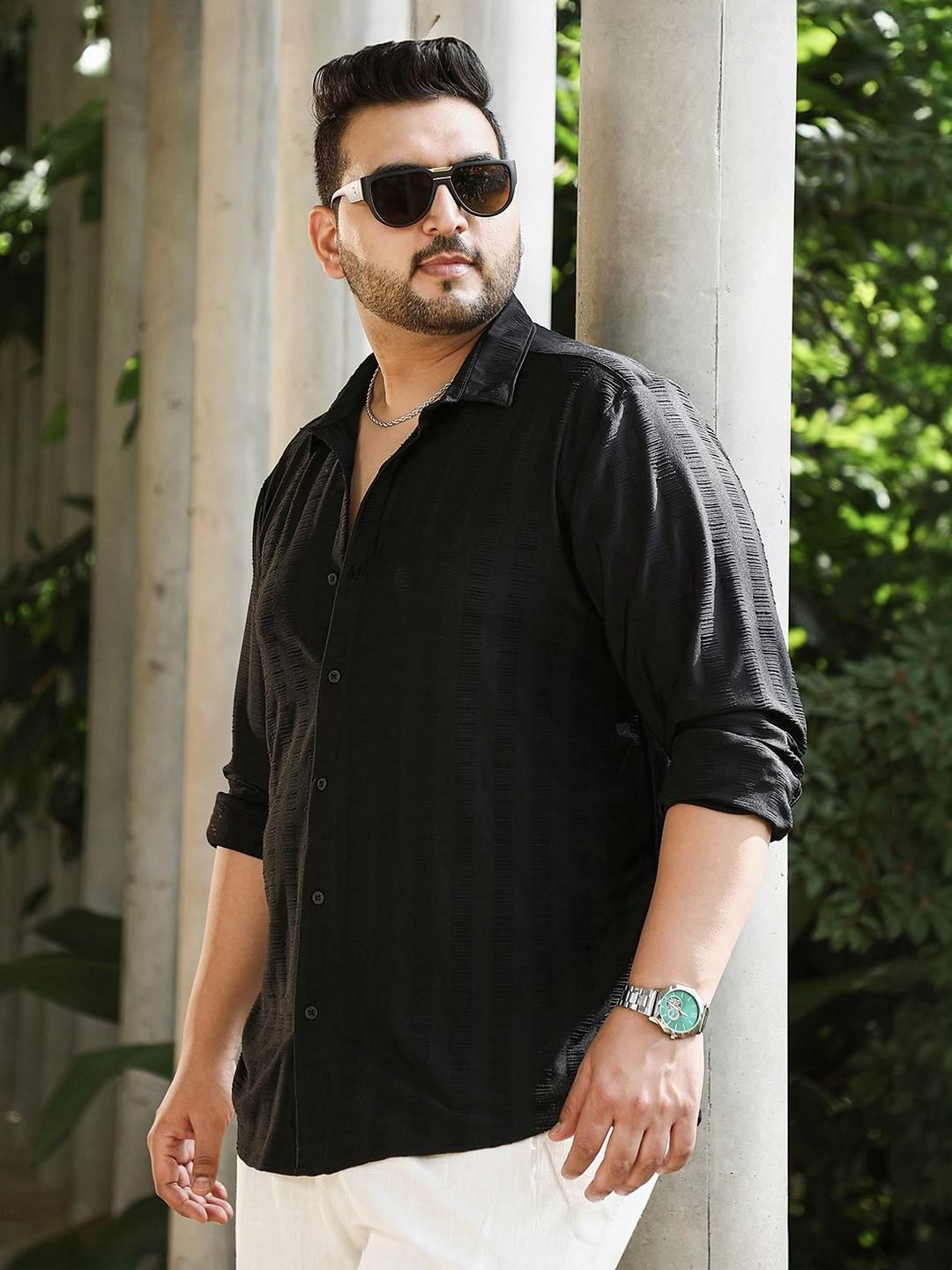 Instafab Plus Men Comfort Fit Textured Spread Collar Casual Shirt-picture-21