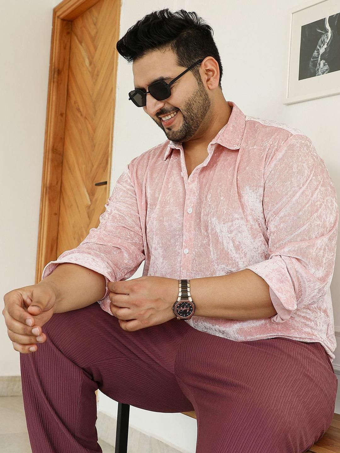 Instafab Plus Men Comfort Fit Textured Spread Collar Casual Shirt-picture-20