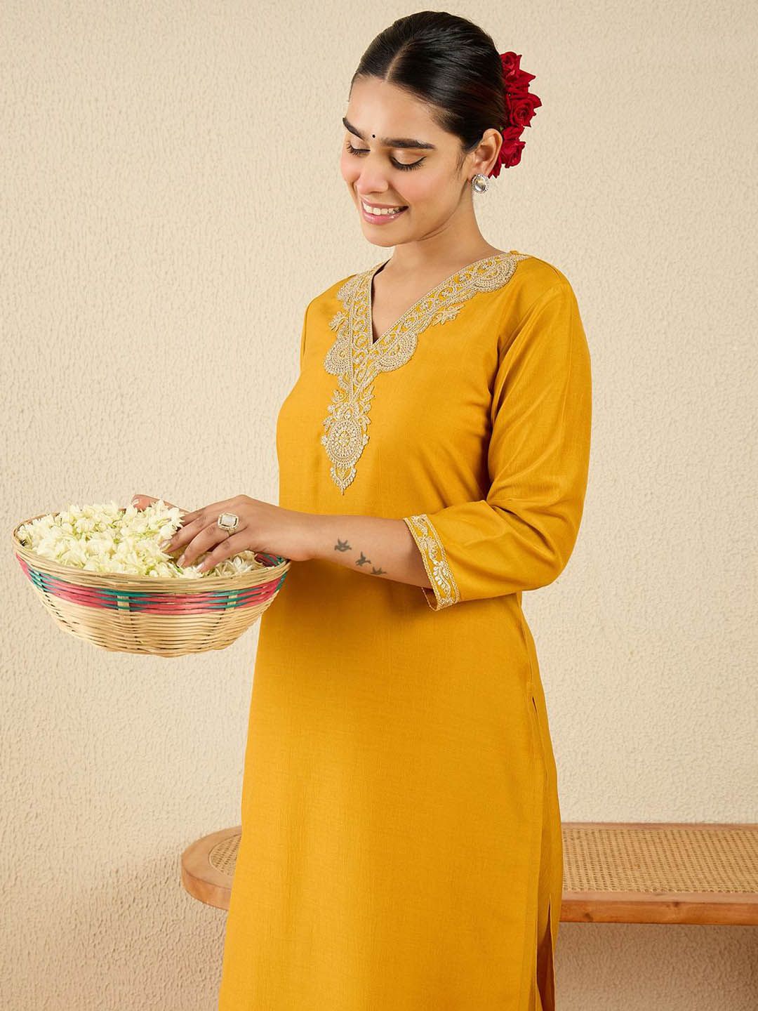 Indo Era Ethnic Motifs Embroidered Sequinned Kurta With Trousers