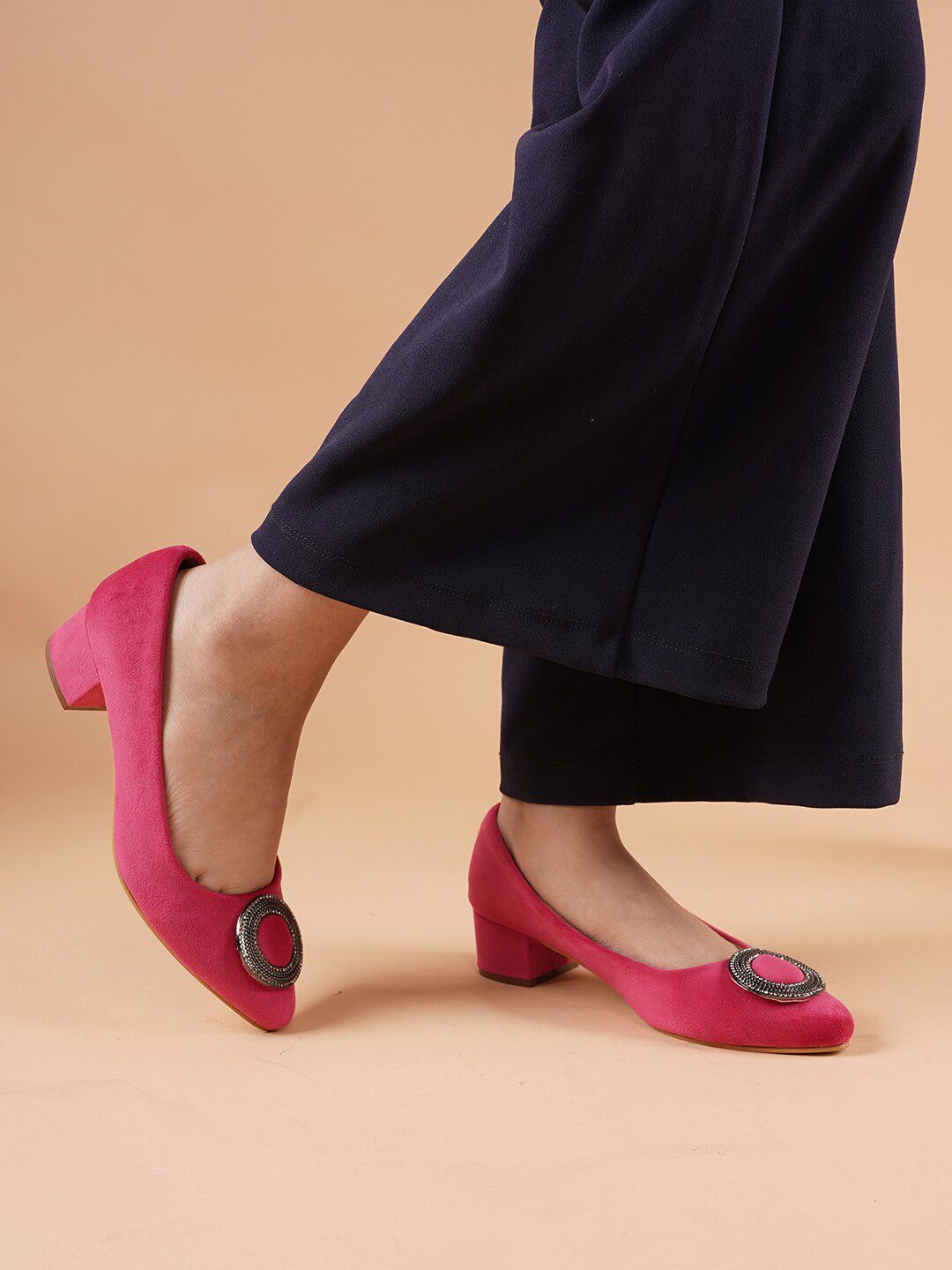 DressBerry Women Embellished Velvet Block Pumps with Buckles Women-picture-12