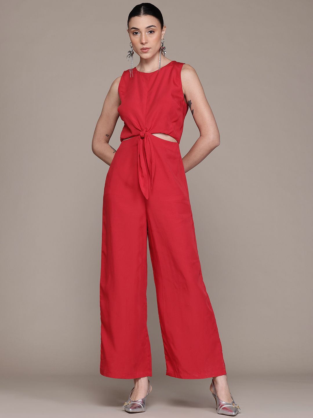 MANGO Round Neck Waist Tie-Ups Jumpsuit-picture-55