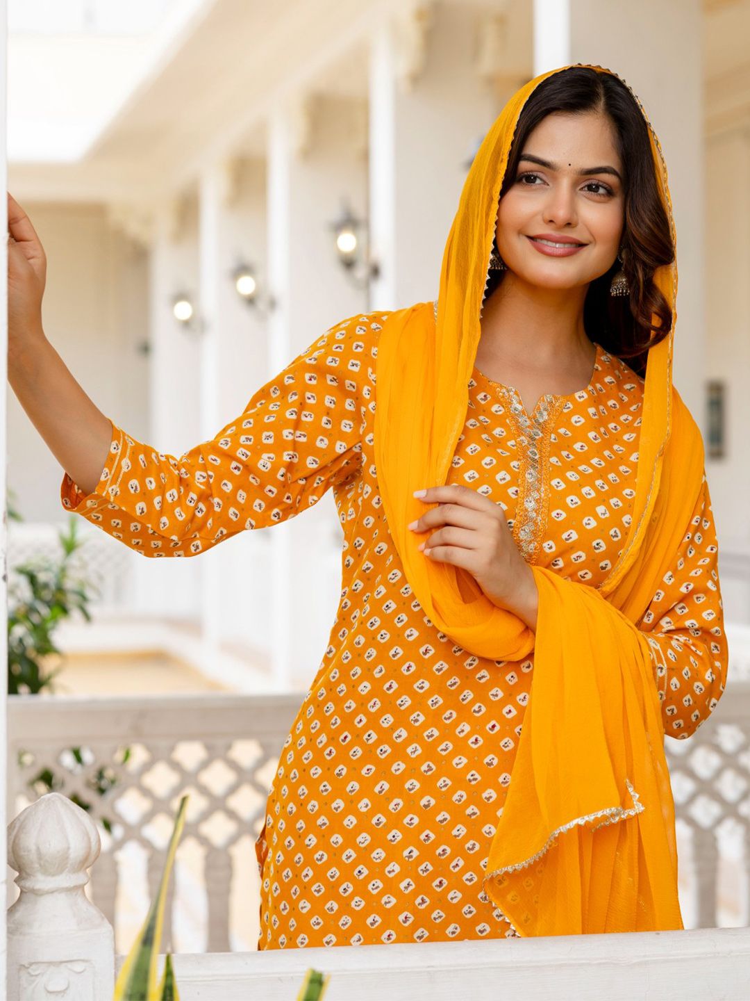 KALINI Women Ethnic Motifs Printed Regular Gotta Patti Kurta with Palazzos & Dupatta