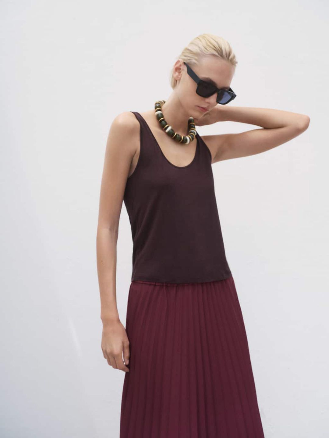 MANGO Pleated Midi Flared Skirt-picture-18