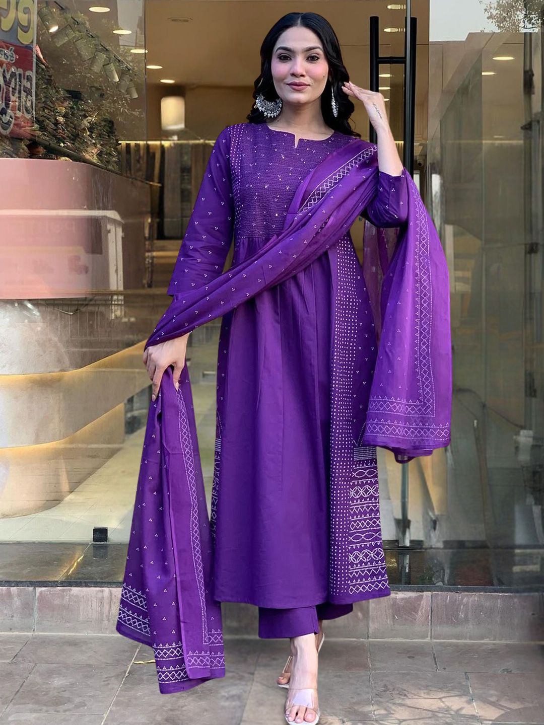 KALINI Women Embroidered Sequinned Chanderi Silk Kurta with Trousers & Dupatta Kurta Sets