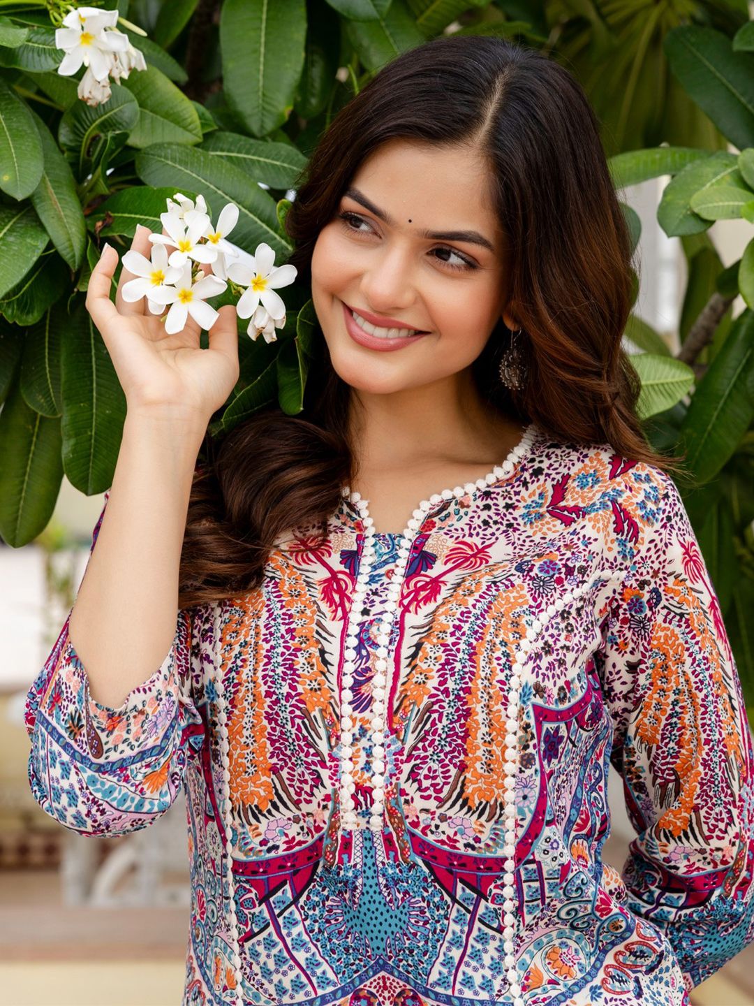 KALINI Ethnic Motifs Printed Round Neck Straight Kurta With Palazzos