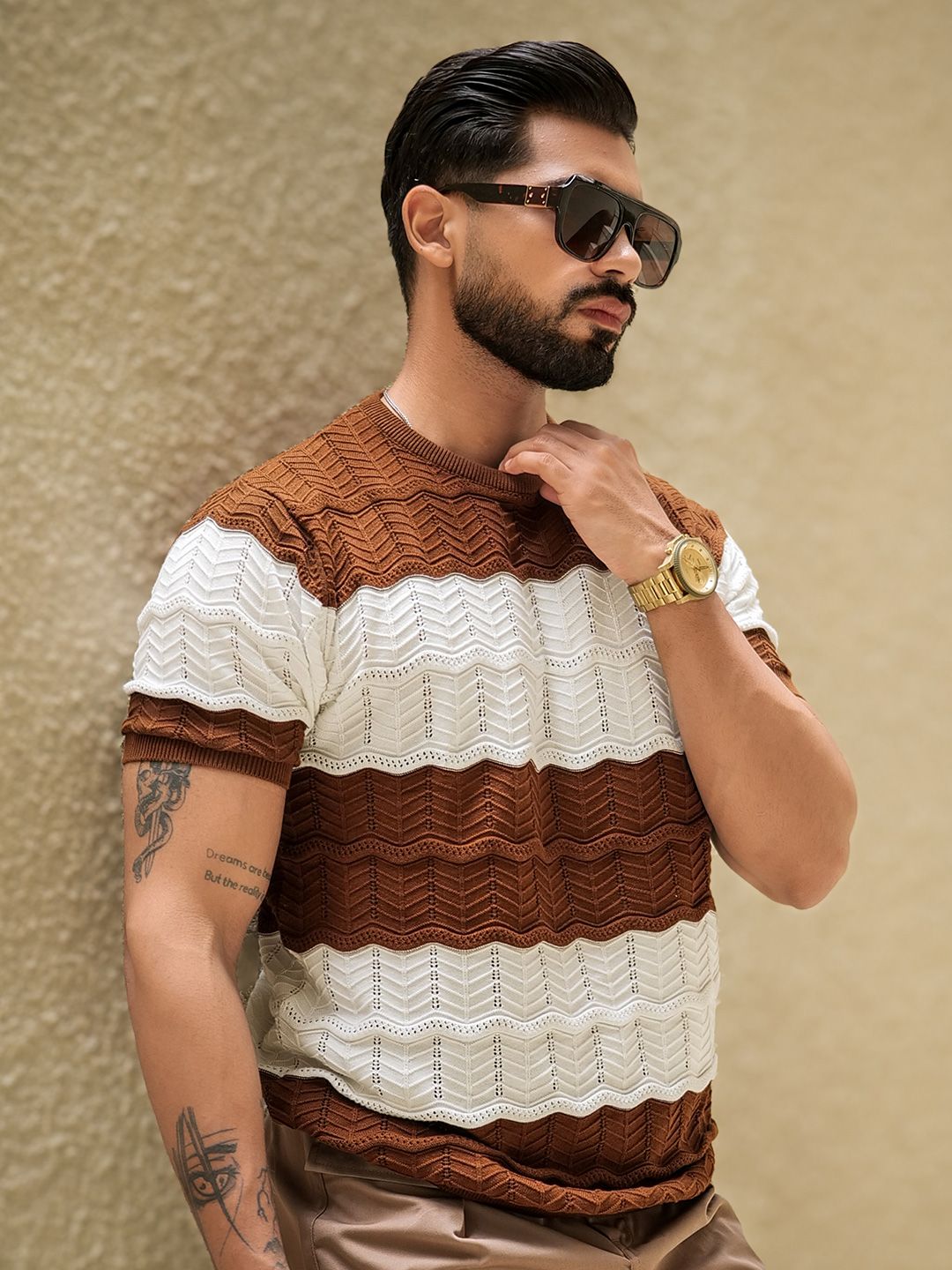 Maniac Maniac Men Striped Round Neck Cotton Slim Fit T-shirt