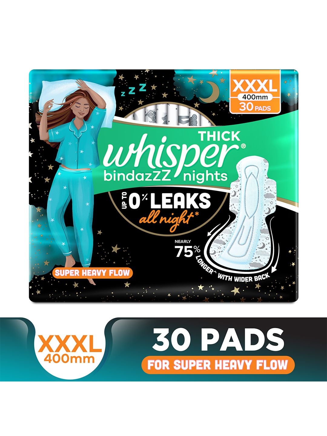 Whisper Bindazzz Nights Sanitary Pads with 0% Leaks All Night Long - 30 XXXL Pads-image-37