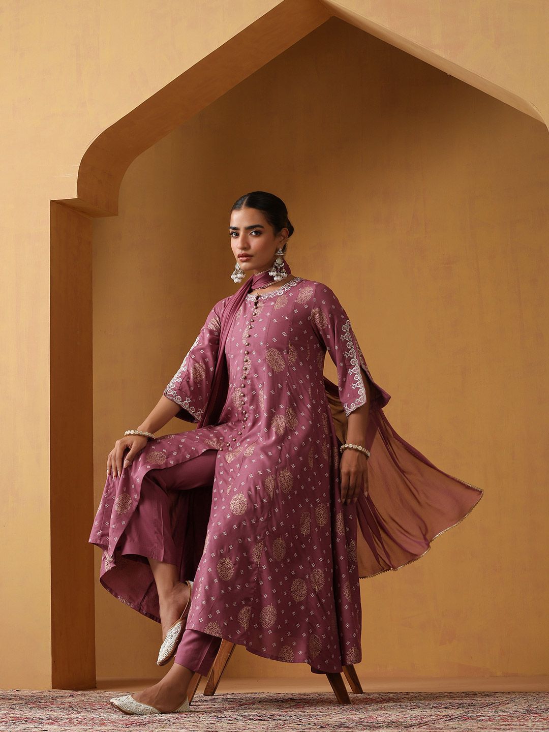 Khushal K Women Ethnic Motifs Embroidered Pure Cotton Kurta with Palazzos & Dupatta
