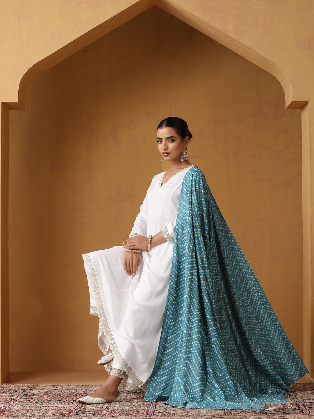 Khushal K Women Solid A-Line Kurta with Palazzos & Dupatta