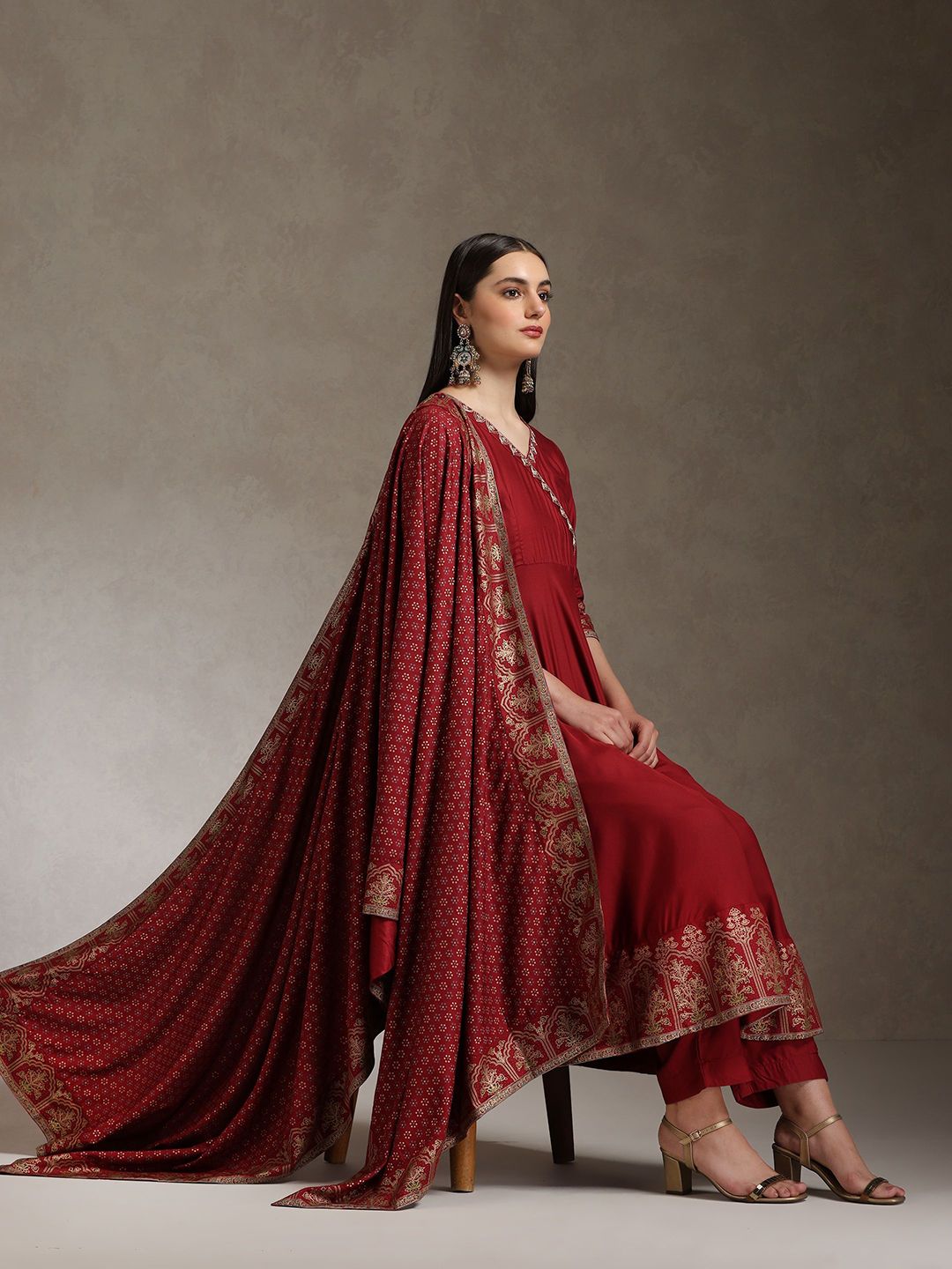 Khushal K Women Solid Anarkali Kurta with Trousers & Dupatta