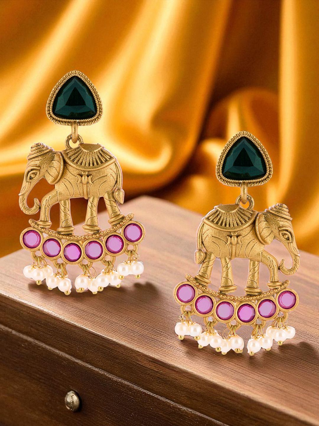 OOMPH Artificial Stones Studded & Beaded Animal Shaped Drop Earrings-image-30