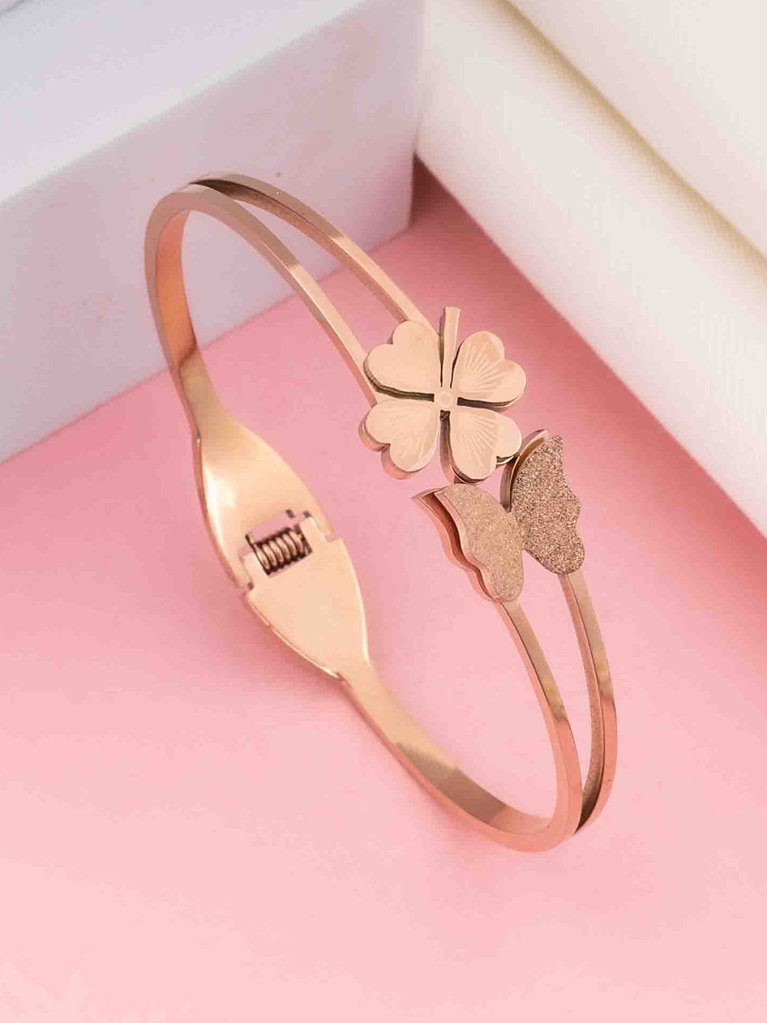 DIVASTRI Women Cubic Zirconia Enamelled Rose Gold-Plated Bangle-Style Bracelet-picture-18