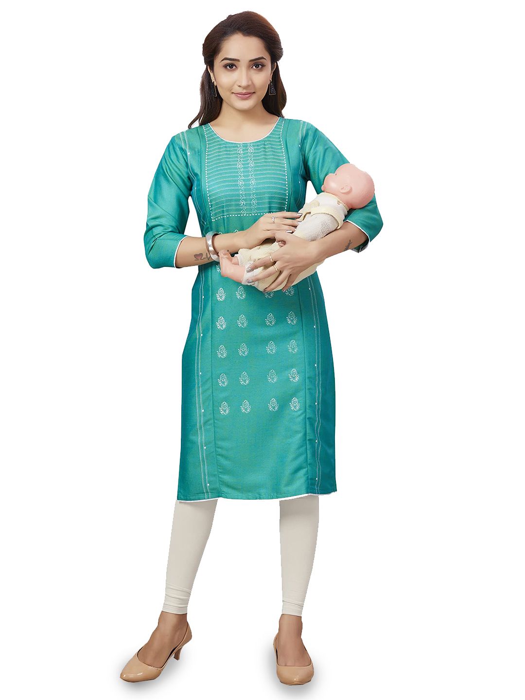 B2F Manufacturing & Designing Kurti Floral Printed Round Neck Straight Kurta-picture-56