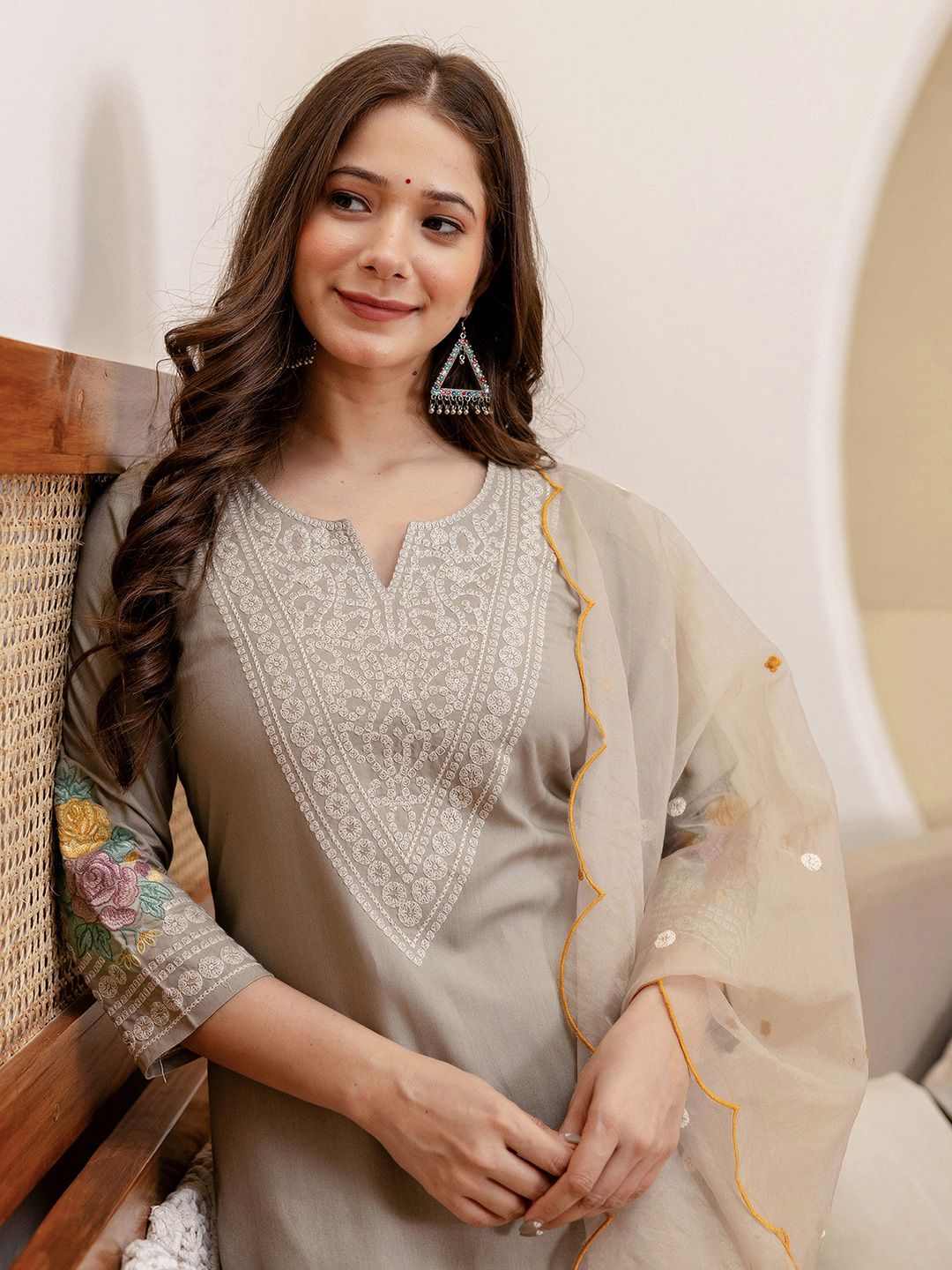 SANISA Women Ethnic Motifs Embroidered Kurta with Trouser & Dupatta