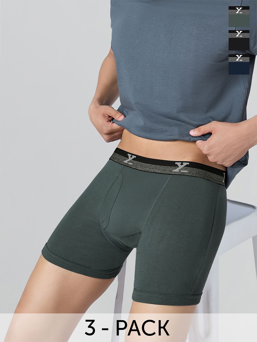 XYXX Men Pack Of 3 Nova Boxer Brief XYBBRF3PCKN12-Anchor Grey + Storm Grey + Midnight Blue