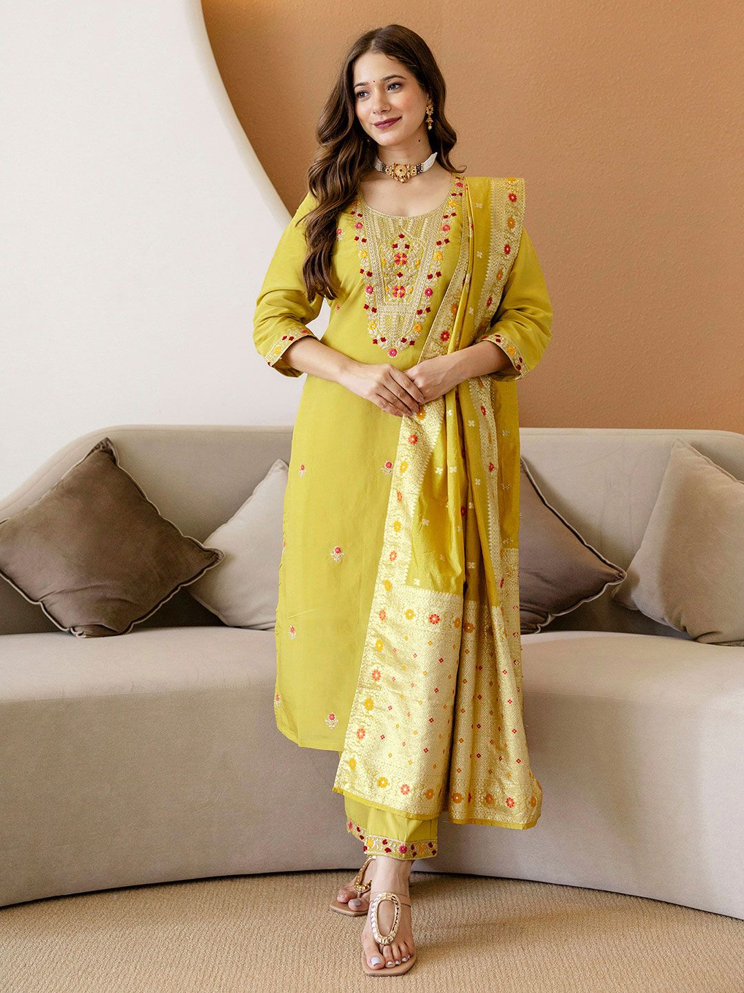 SANISA Women Ethnic Motifs Embroidered Regular Sequinned Kurta with Trousers &Dupatta-picture-28