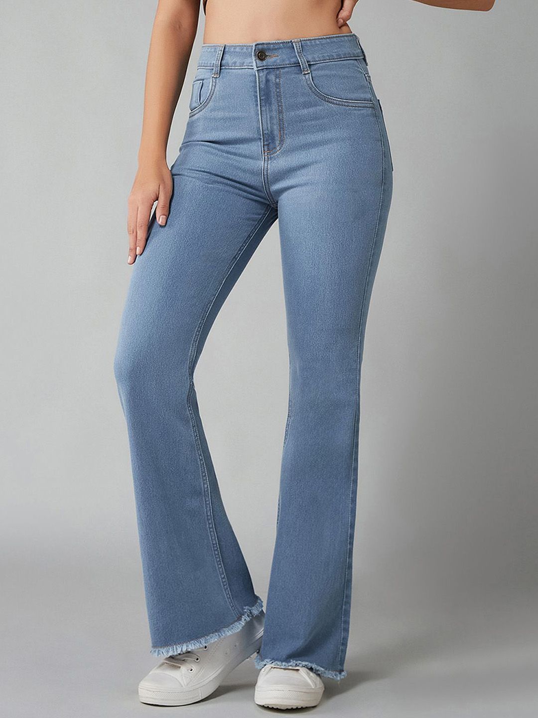 DOLCE CRUDO Women Bootcut Clean Look No Fade High-Rise Jeans-image-18