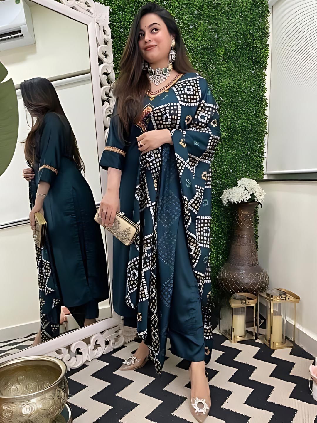 KALINI Women Ethnic Motifs Embroidered Regular Chanderi Silk Kurta & Trousers With Dupatta