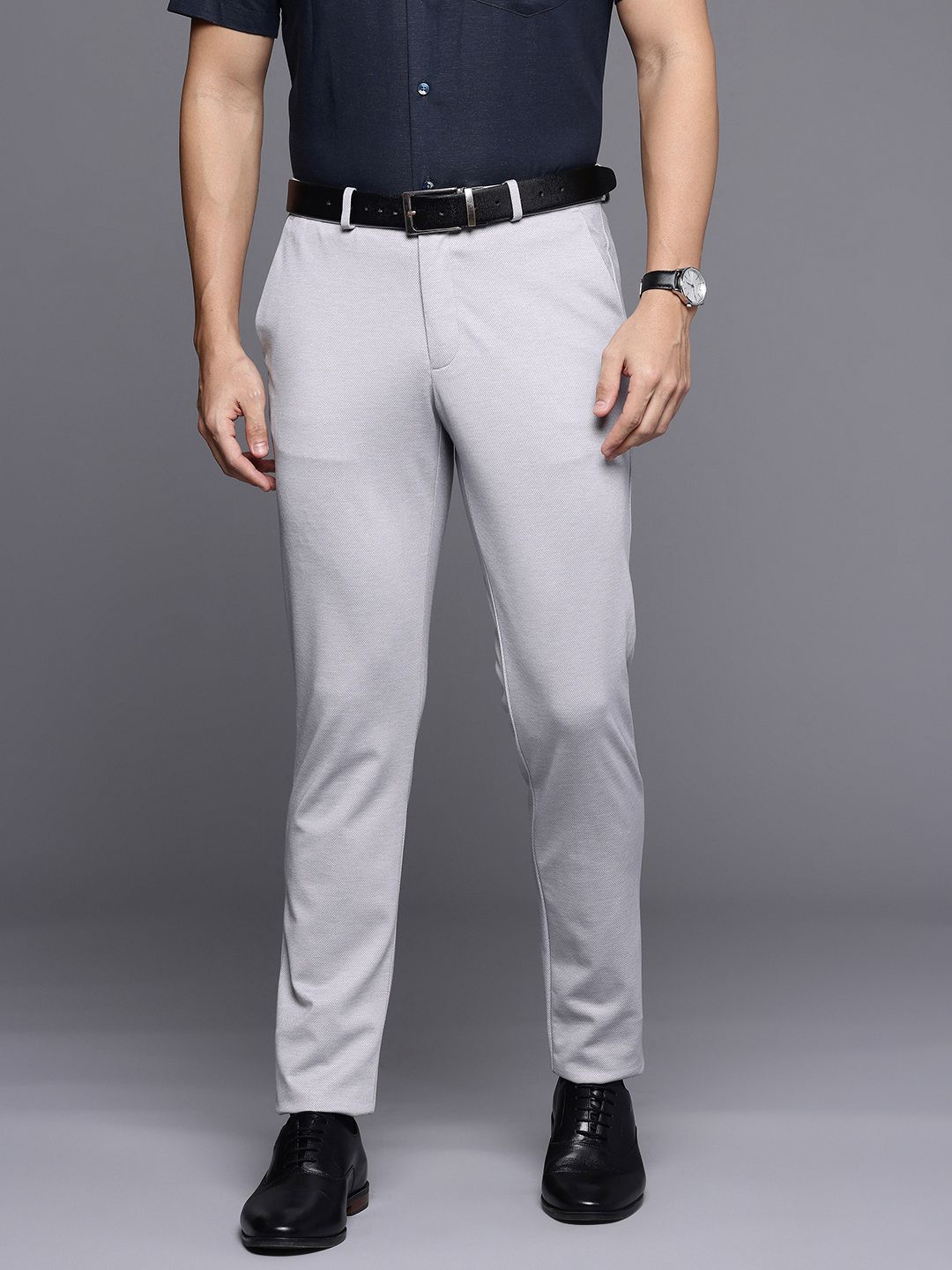 Louis Philippe Men Textured Slim Tapered Fit Formal Trousers-picture-35