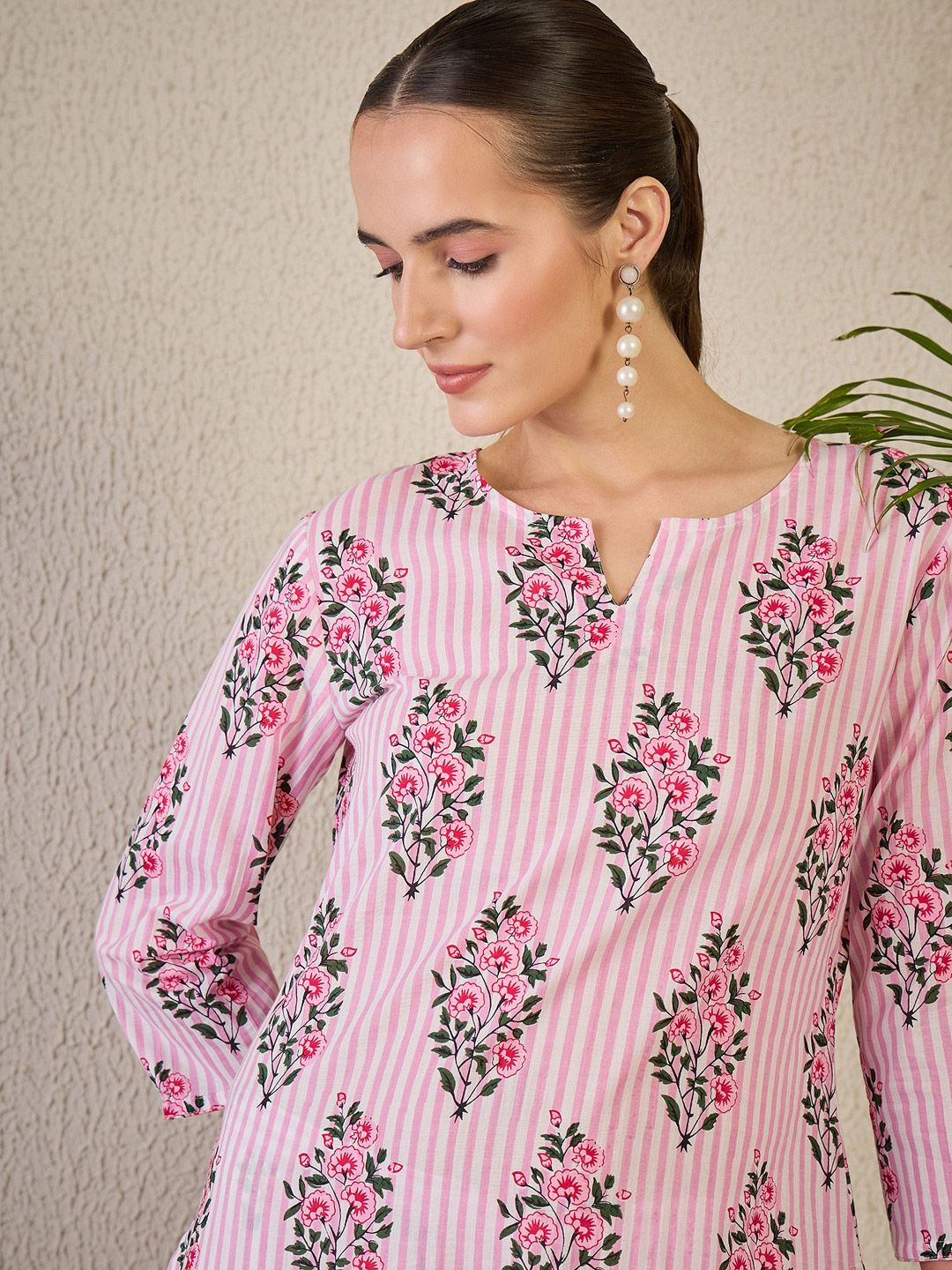 Indo Era Adults-Women Floral Printed Cotton Kurta with Trousers