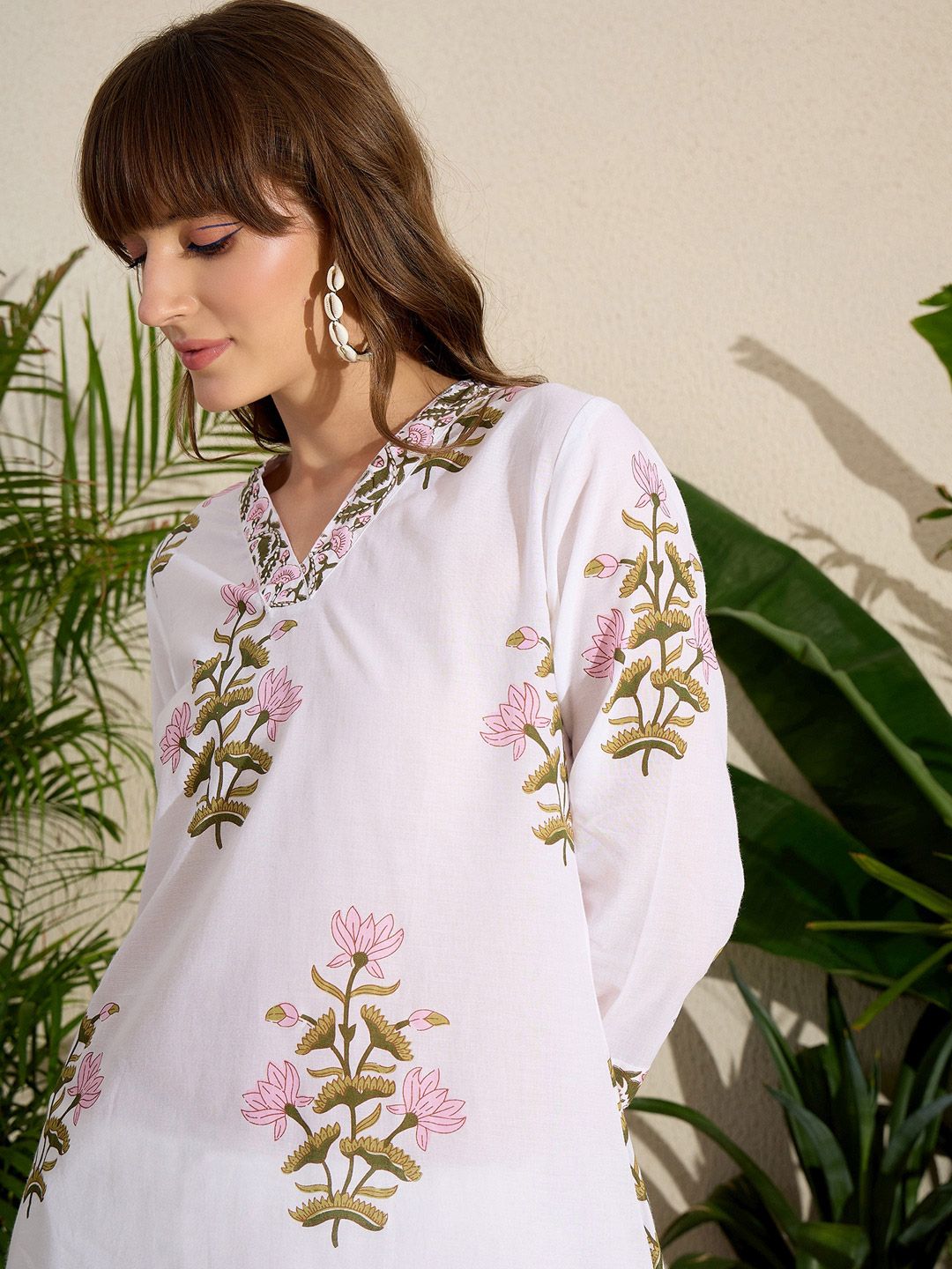 Indo Era Women Floral Printed Pure Cotton A-Line Kurta with Trousers
